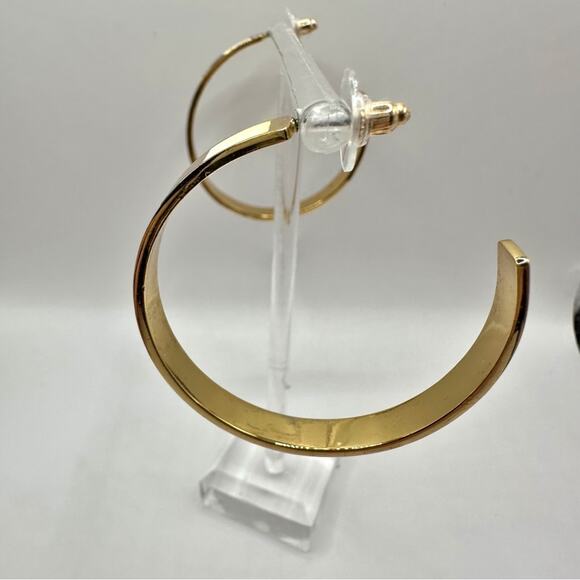 J Crew Gold White Striped Enamel Hoop Earrings Preppy Summer Casual - Picture 6 of 9